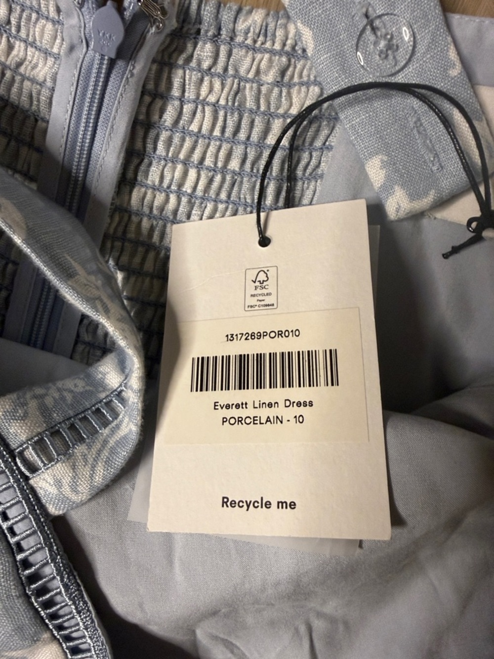 Reformation NWT Everett linen dress in porcelain blue white size 10 - Picture 6 of 11
